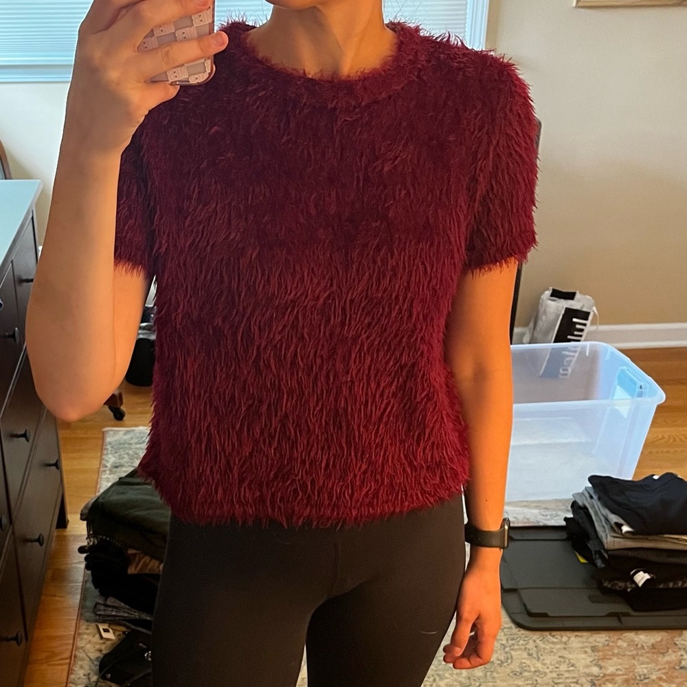 Red fuzzy Zara top